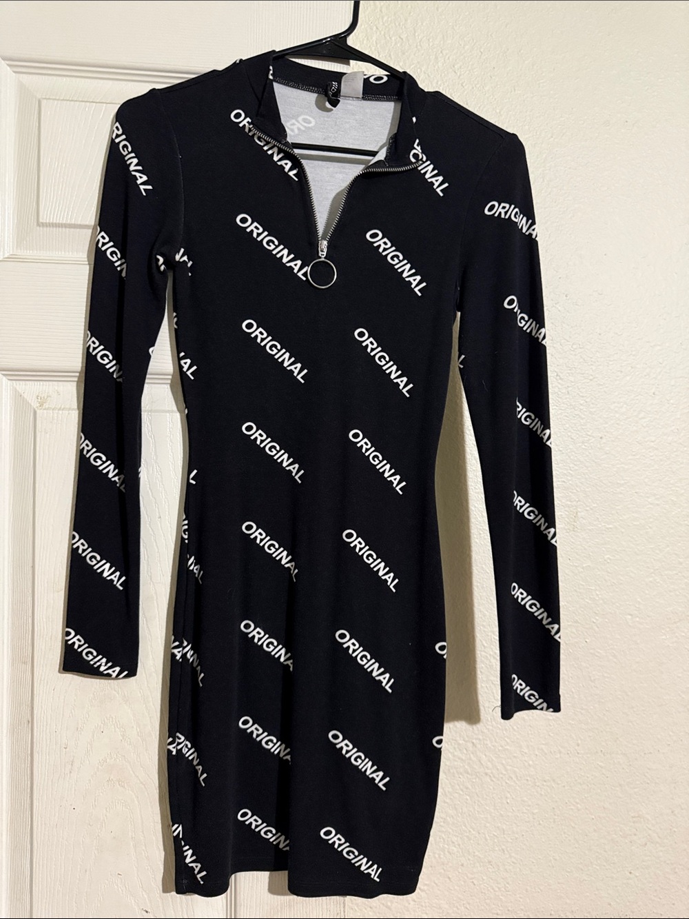 Divided Black Mini Dress with White 'ORIGINAL' Print